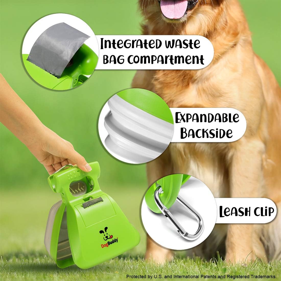Ultimate Kiwi Dog Pooper Scooper - Portable & Convenient Cleanup Solution for All Dog Sizes with Bag Attachment and Leash Clip